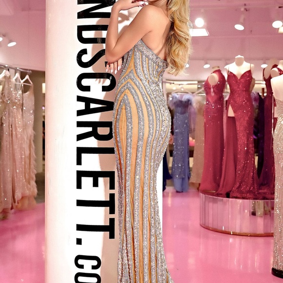 STUNNING Portia and Scarlett Strapless Silver and Tan Dress - Picture 3 of 3